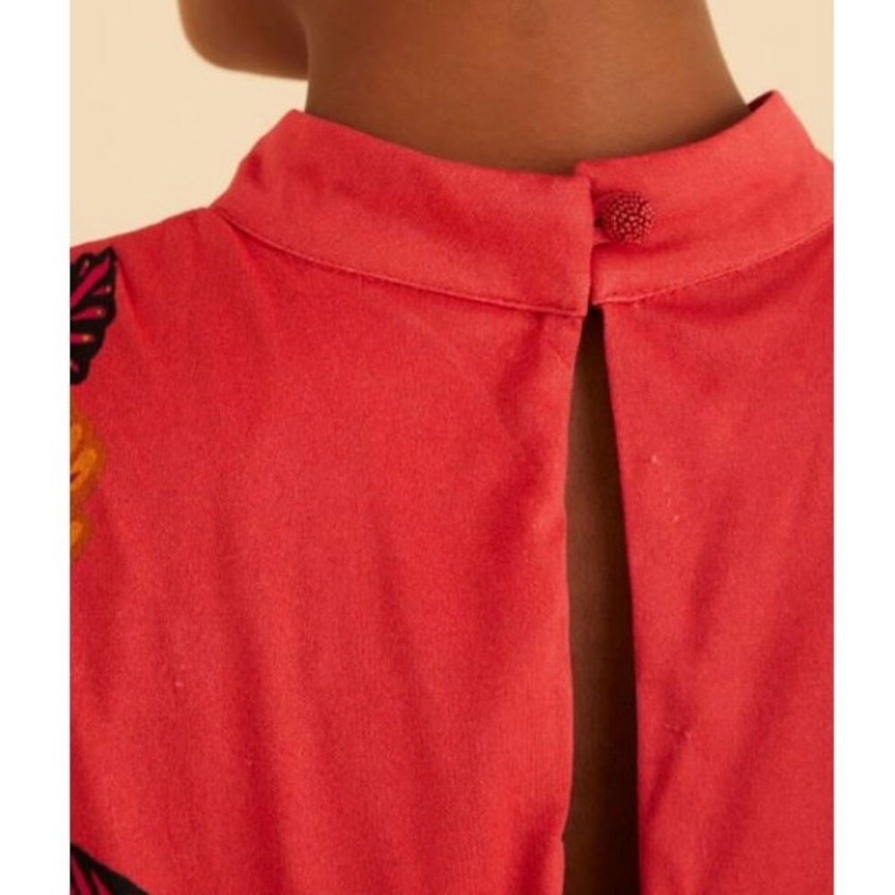 Farm Rio Living Bloom Maxi Dress Long Sleeve Red Jersey Size Large - Picture 4 of 11